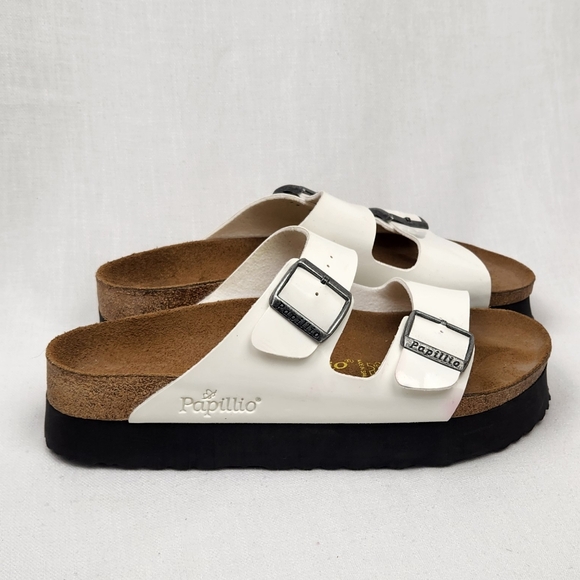 Papillio By Birkenstock White Platform Slip-on Sandals. - Picture 3 of 12